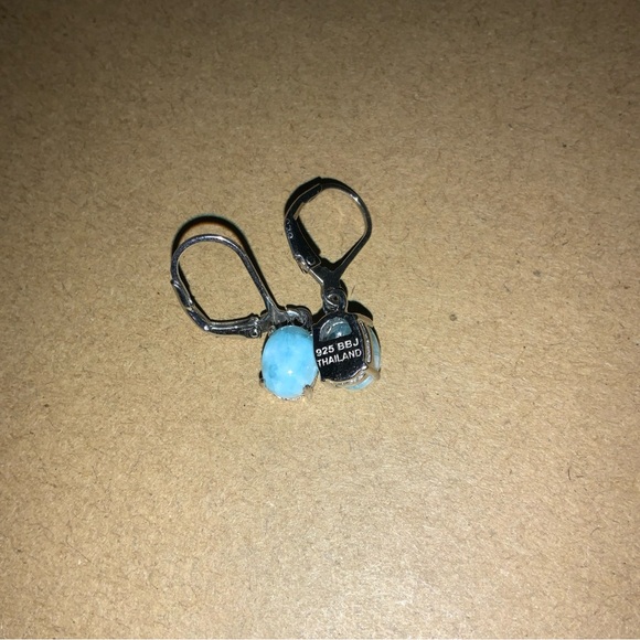 Oval Cabochon Larimar Sterling Silver Earrings - Picture 3 of 3
